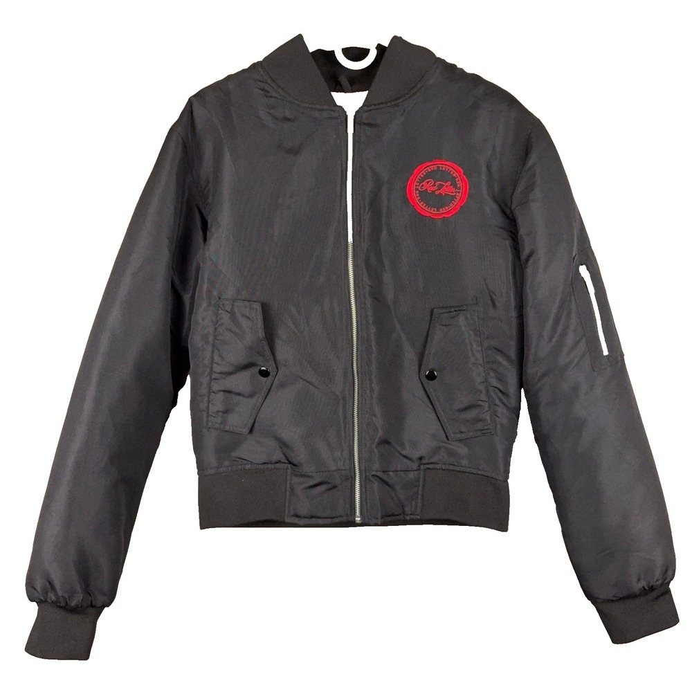 Red Letter Womens MA-1 Black Bomber Flight Jacket Full Zip Logo Patch Size S
